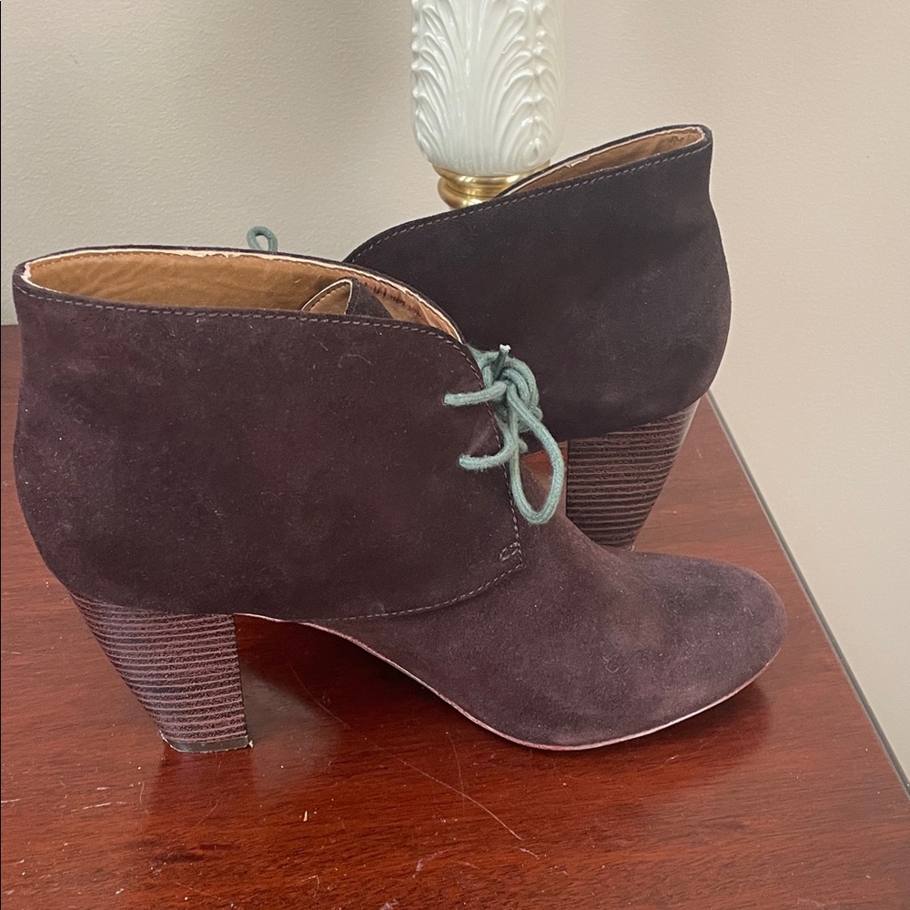 Women's Dark Brown Suede Ankle Booties with Lace-Up Detail